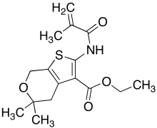 4,7-Dihydro-5,5-dimethyl-2-[(2-methyl-1-oxo-2-propen-1-yl)amino]-5H-thieno[2,3-c]pyran-3-c